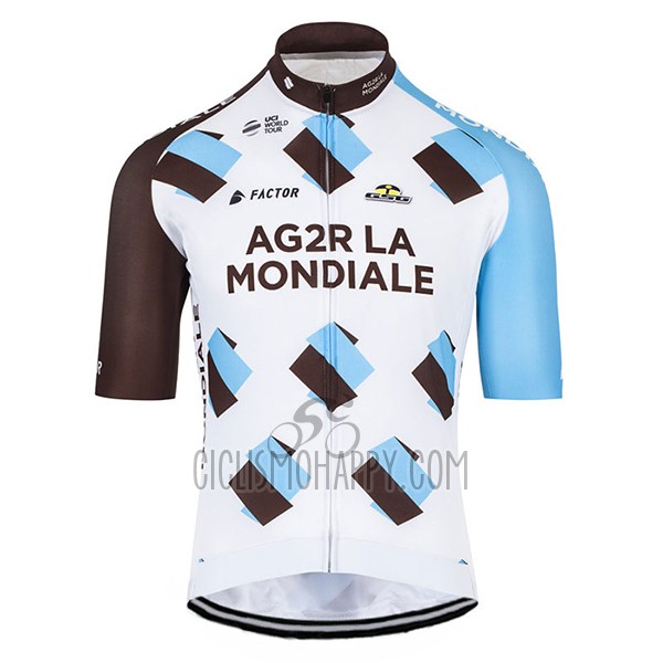 Ag2rla Cycling Jersey Bib Short 2017 Short Sleeve Ag2r Marron and White